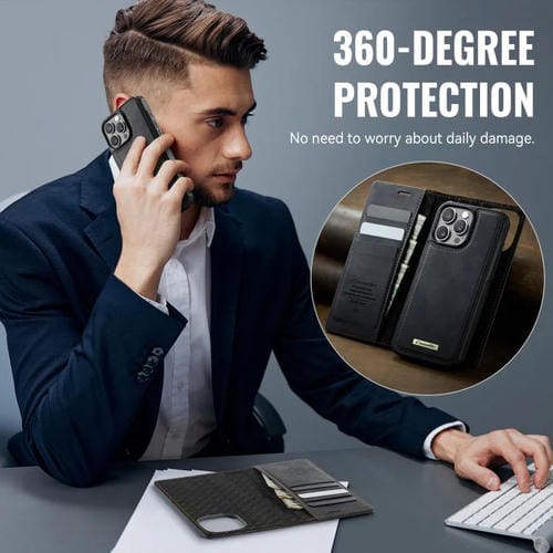 Funda de cuero desmontable CaseMe C49 con bloqueo RFID MagSafe para iPhone 13 Pro Max (negra)