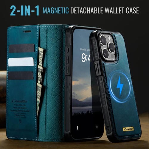 Funda de cuero desmontable CaseMe C49 para iPhone 13 Pro Max con bloqueo RFID MagSafe (verde)