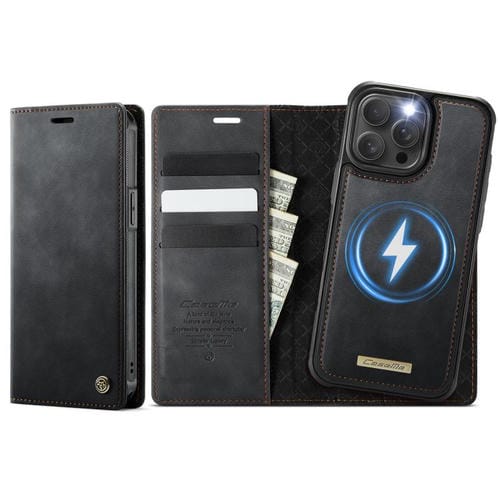 Funda de cuero desmontable CaseMe C49 con bloqueo RFID MagSafe para iPhone 12/12 Pro (negra)