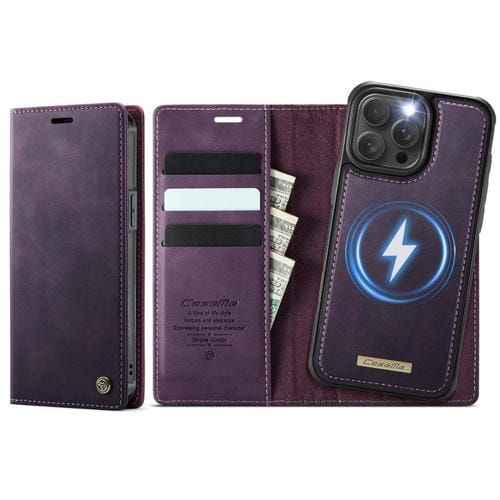 Funda de cuero desmontable CaseMe C49 con bloqueo RFID MagSafe para iPhone 12/12 Pro (morado)