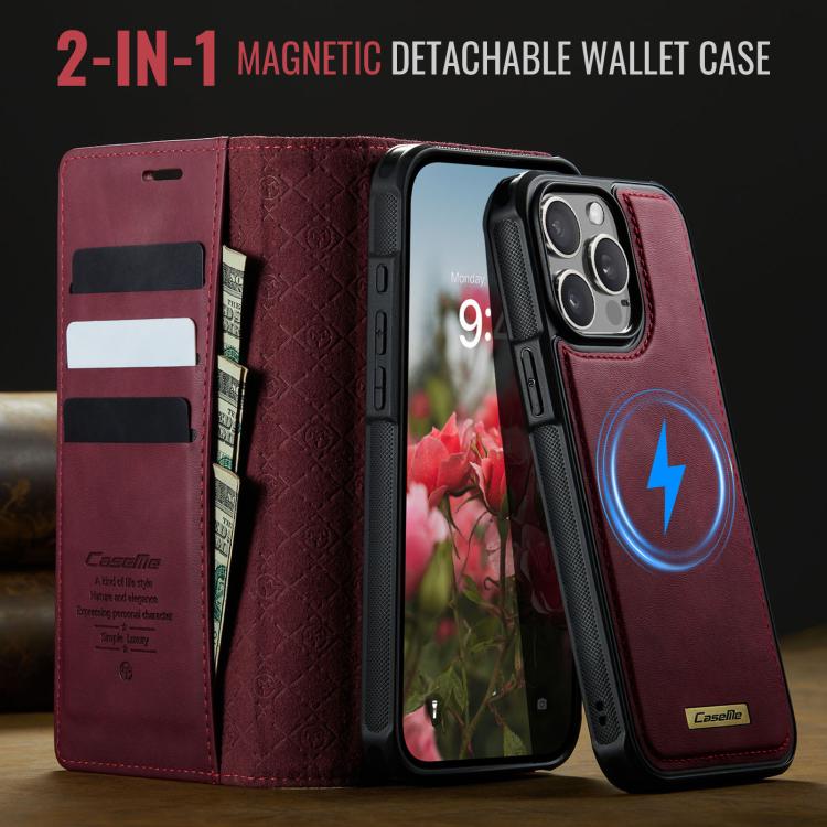 Funda de cuero desmontable CaseMe C49 para iPhone 12 Pro Max con bloqueo RFID MagSafe (roja)