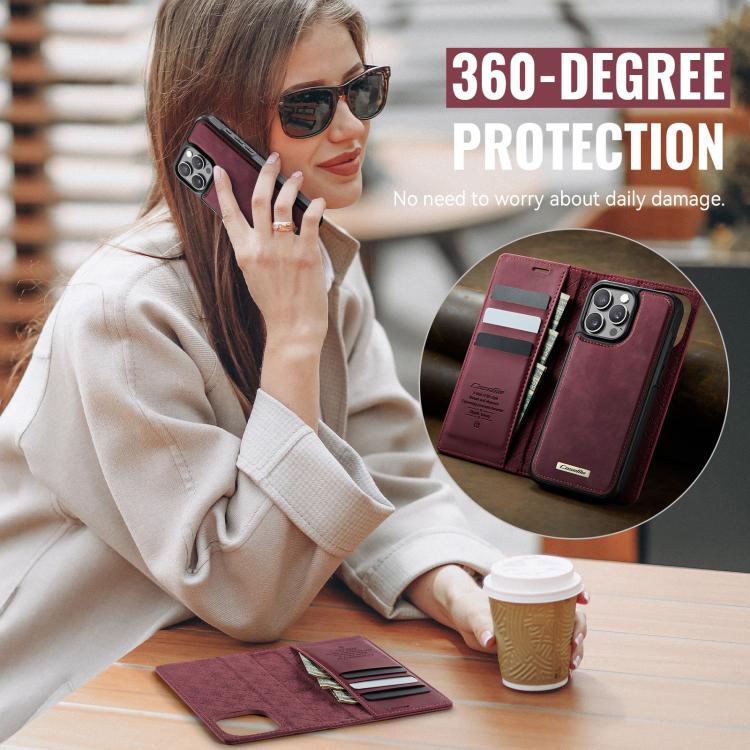 Funda de cuero desmontable CaseMe C49 para iPhone 12 Pro Max con bloqueo RFID MagSafe (roja)