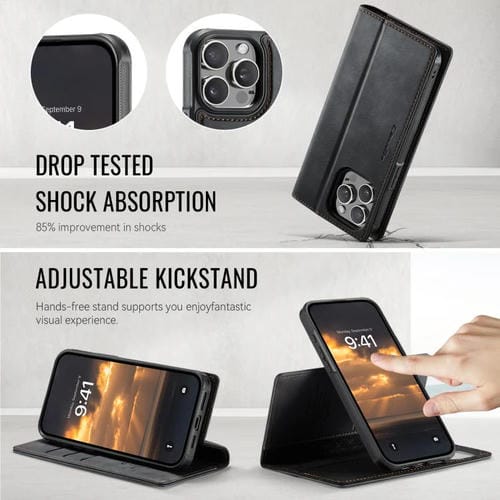 Funda de cuero desmontable CaseMe C49 con bloqueo RFID MagSafe para iPhone 12 Pro Max (negra)