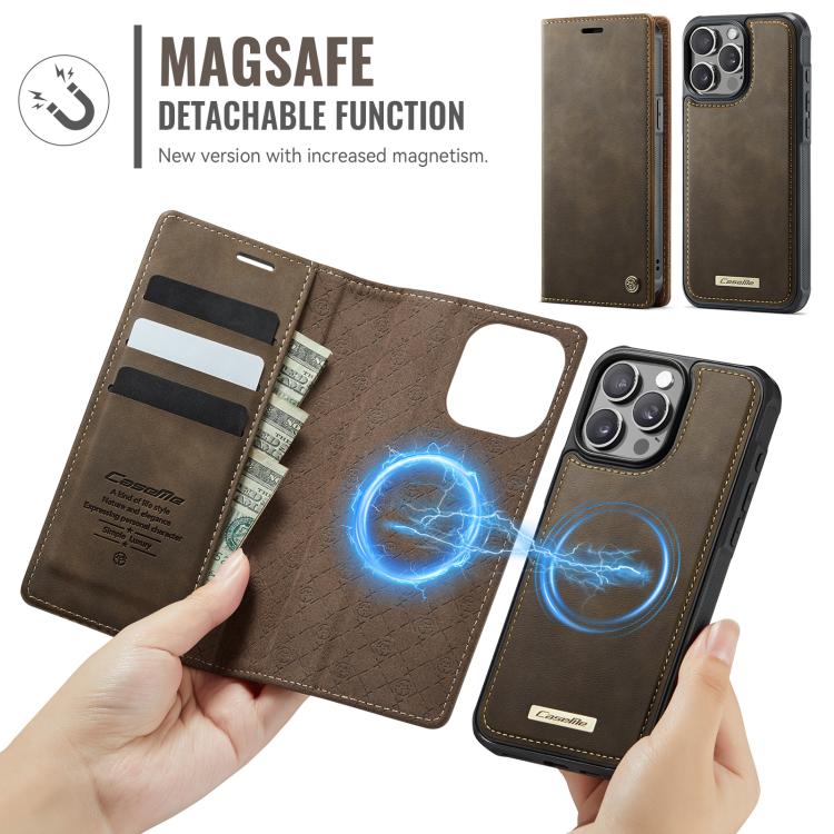 Funda de cuero desmontable CaseMe C49 con bloqueo RFID MagSafe para iPhone 12 Pro Max (café)