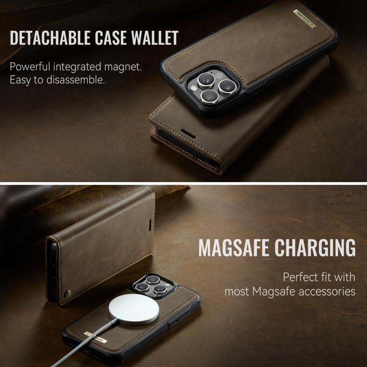 Funda de cuero desmontable CaseMe C49 con bloqueo RFID MagSafe para iPhone 12 Pro Max (café)
