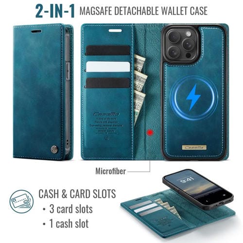 Funda de cuero desmontable CaseMe C49 con bloqueo RFID MagSafe para iPhone 12 Pro Max (verde)