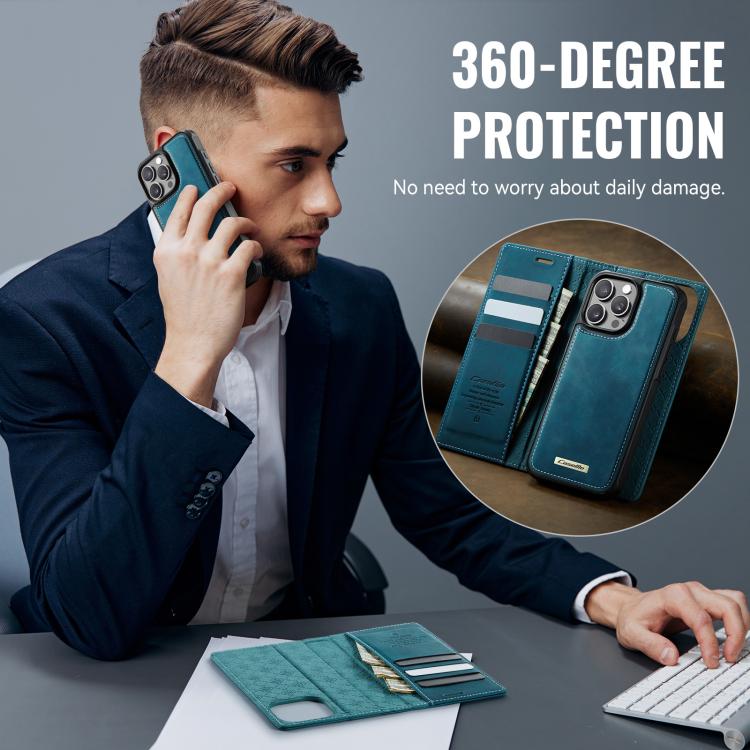 Funda de cuero desmontable CaseMe C49 con bloqueo RFID MagSafe para iPhone 12 Pro Max (verde)