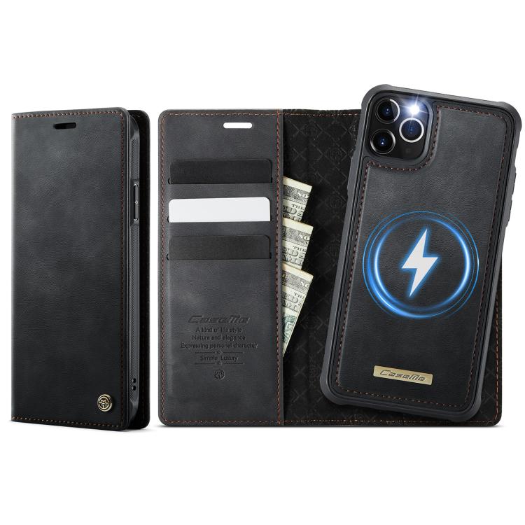 Funda de cuero desmontable CaseMe C49 con bloqueo RFID MagSafe para iPhone 11 Pro (negra)