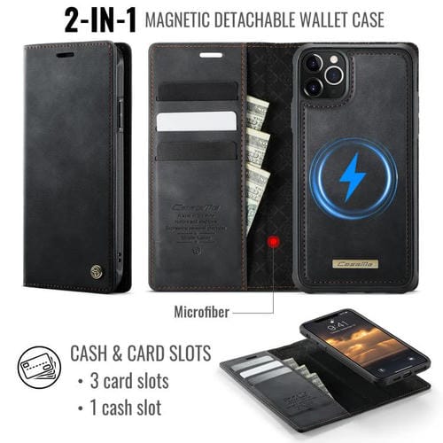 Funda de cuero desmontable CaseMe C49 con bloqueo RFID MagSafe para iPhone 11 Pro (negra)
