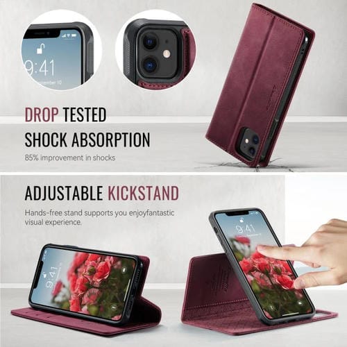 Funda de cuero desmontable CaseMe C49 con bloqueo RFID MagSafe para iPhone 11 (roja)