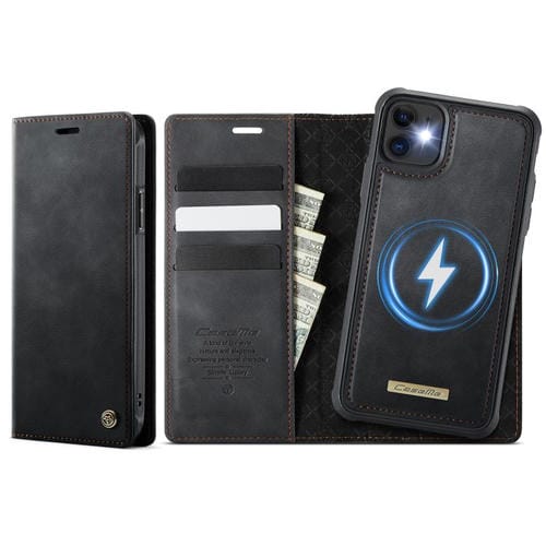 Funda de cuero desmontable CaseMe C49 con bloqueo RFID MagSafe para iPhone 11 (negra)