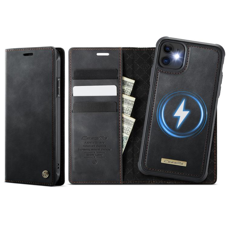 Funda de cuero desmontable CaseMe C49 con bloqueo RFID MagSafe para iPhone 11 (negra)