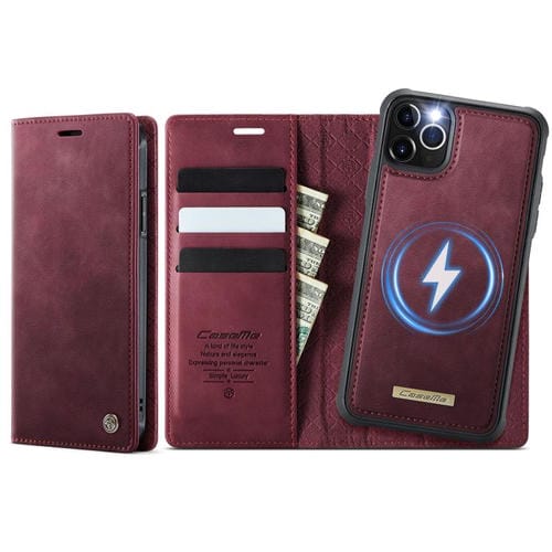 Funda de cuero desmontable CaseMe C49 con bloqueo RFID MagSafe para iPhone 11 Pro Max (roja)