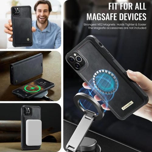 Funda de cuero desmontable CaseMe C49 con bloqueo RFID MagSafe para iPhone 11 Pro Max (negra)