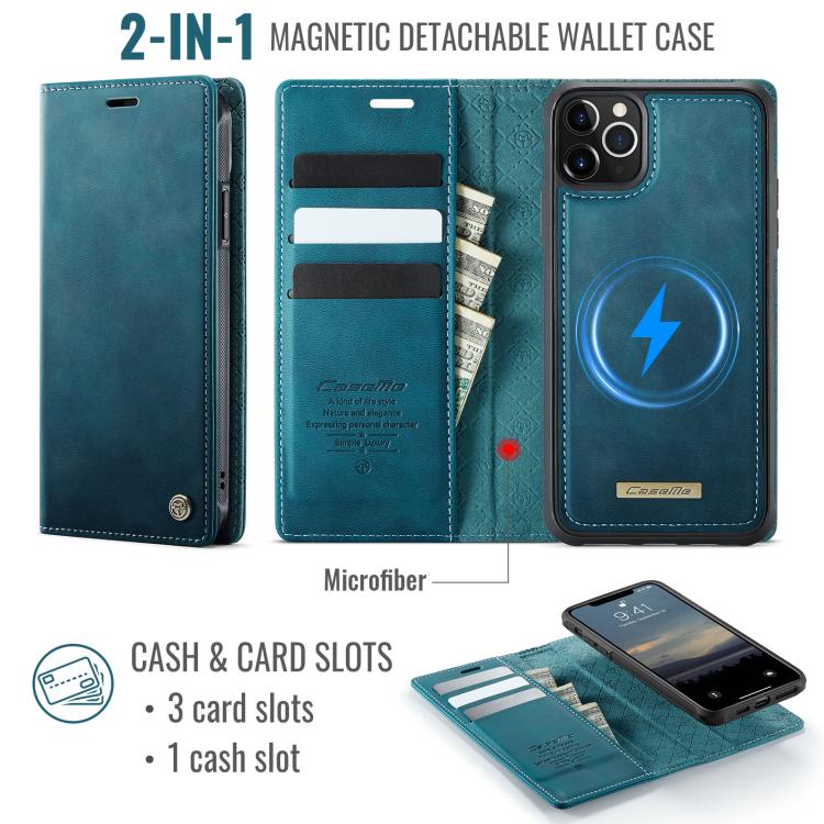 Funda de cuero desmontable CaseMe C49 con bloqueo RFID MagSafe para iPhone 11 Pro Max (verde)