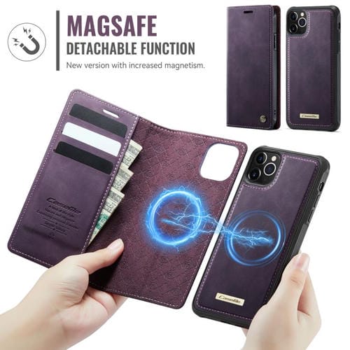 Funda de cuero desmontable CaseMe C49 con bloqueo RFID MagSafe para iPhone 11 Pro Max (morado)