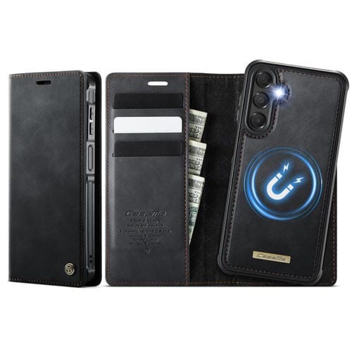 Funda de cuero desmontable con bloqueo RFID magnético para Samsung Galaxy A15 CaseMe C49 (negro)