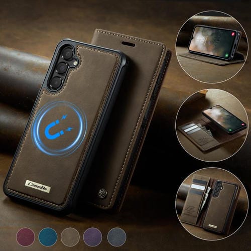 Funda de cuero desmontable con bloqueo RFID magnético CaseMe C49 para Samsung Galaxy A15 (café)