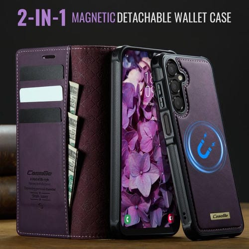 Funda de cuero desmontable con bloqueo RFID magnético CaseMe C49 para Samsung Galaxy A15 (morado)