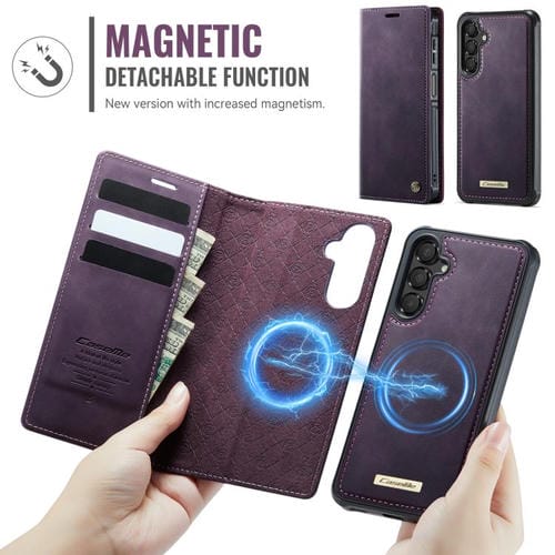 Funda de cuero desmontable con bloqueo RFID magnético CaseMe C49 para Samsung Galaxy A15 (morado)