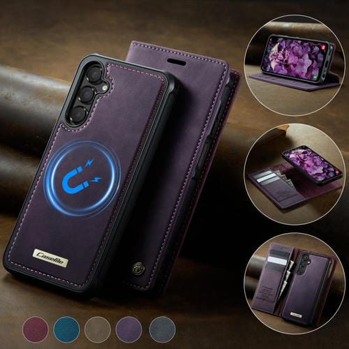 Funda de cuero desmontable con bloqueo RFID magnético CaseMe C49 para Samsung Galaxy A15 (morado)