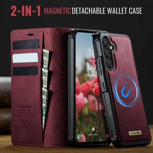 Funda de cuero desmontable con bloqueo RFID magnético para Samsung Galaxy A54 5G CaseMe C49 (roja)