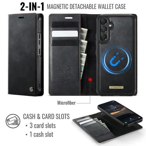 Funda de cuero desmontable con bloqueo RFID magnético para Samsung Galaxy A54 5G CaseMe C49 (negro)