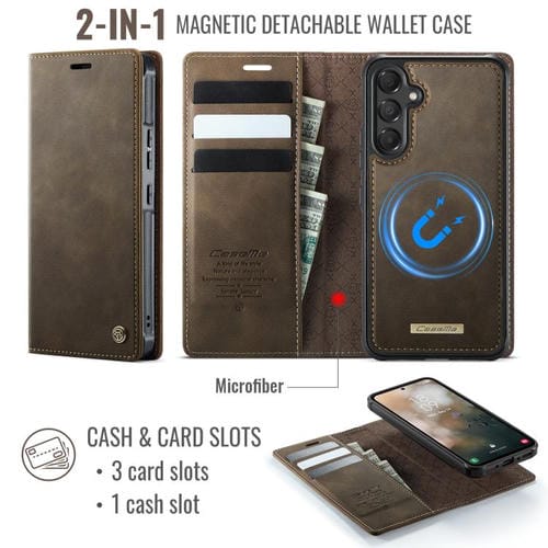 Funda de cuero desmontable con bloqueo RFID magnético para Samsung Galaxy A54 5G CaseMe C49 (café)