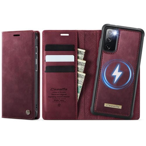 Funda de cuero desmontable CaseMe C49 con bloqueo RFID magnético para Samsung Galaxy S20 FE (roja)