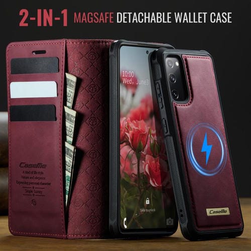 Funda de cuero desmontable CaseMe C49 con bloqueo RFID magnético para Samsung Galaxy S20 FE (roja)