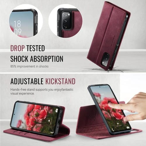 Funda de cuero desmontable CaseMe C49 con bloqueo RFID magnético para Samsung Galaxy S20 FE (roja)