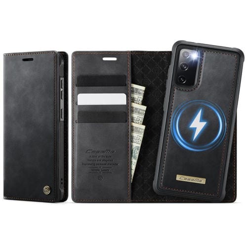 Funda de cuero desmontable CaseMe C49 con bloqueo RFID magnético para Samsung Galaxy S20 FE (negra)