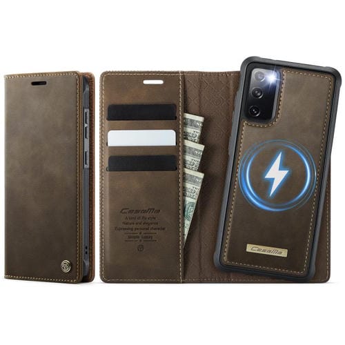 Funda de cuero desmontable CaseMe C49 con bloqueo RFID magnético para Samsung Galaxy S20 FE (café)