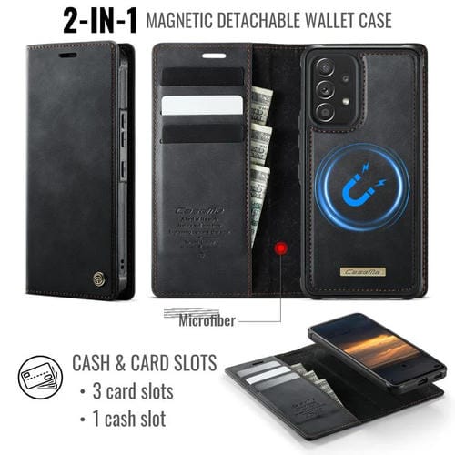 Funda de cuero desmontable con bloqueo RFID magnético para Samsung Galaxy A53 5G CaseMe C49 (negro)