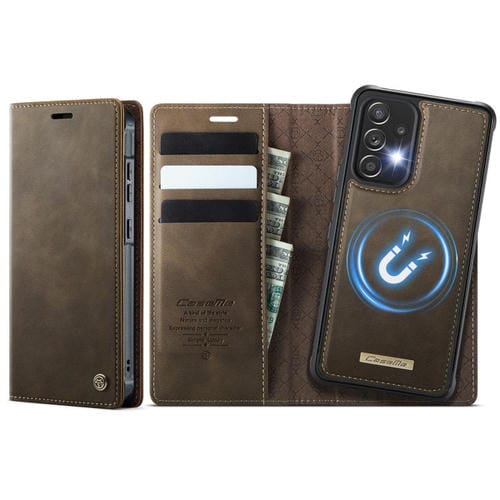 Funda de cuero desmontable con bloqueo RFID magnético para Samsung Galaxy A53 5G CaseMe C49 (café)