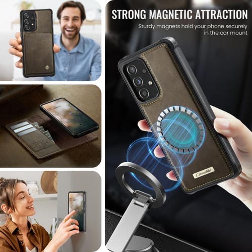 Funda de cuero desmontable con bloqueo RFID magnético para Samsung Galaxy A53 5G CaseMe C49 (café)