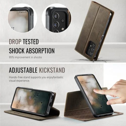 Funda de cuero desmontable con bloqueo RFID magnético para Samsung Galaxy A53 5G CaseMe C49 (café)