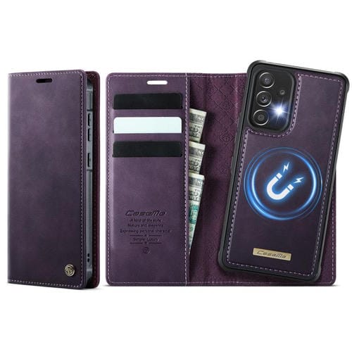 Funda de cuero desmontable con bloqueo RFID magnético para Samsung Galaxy A53 5G CaseMe C49 (morado)
