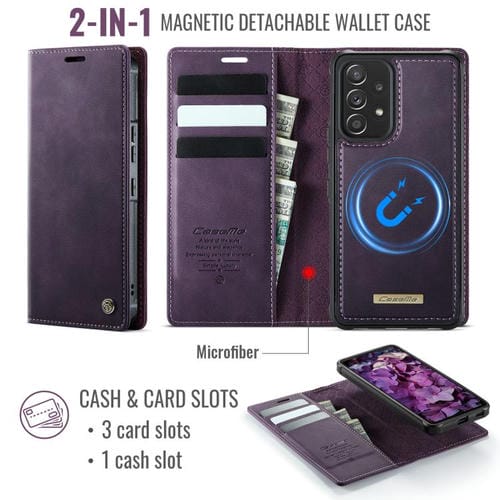 Funda de cuero desmontable con bloqueo RFID magnético para Samsung Galaxy A53 5G CaseMe C49 (morado)