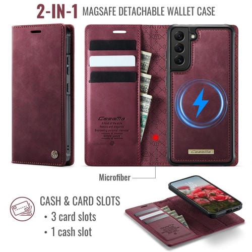 Funda de cuero desmontable con bloqueo RFID magnético para Samsung Galaxy S22+ 5G CaseMe C49 (roja)