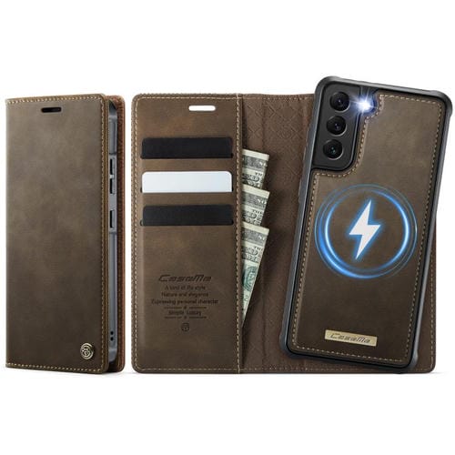 Funda de cuero desmontable con bloqueo RFID magnético para Samsung Galaxy S22+ 5G CaseMe C49 (café)
