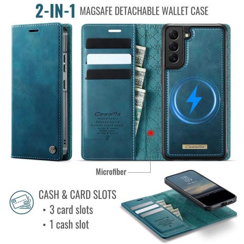 Funda de cuero desmontable CaseMe C49 con bloqueo RFID magnético para Samsung Galaxy S22+ 5G (verde)