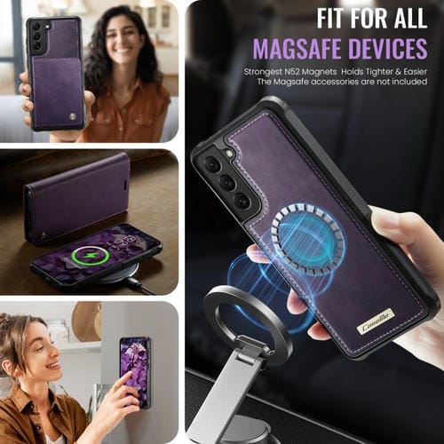 Funda de cuero desmontable con bloqueo RFID magnético para Samsung Galaxy S22+ 5G CaseMe C49 (morado)