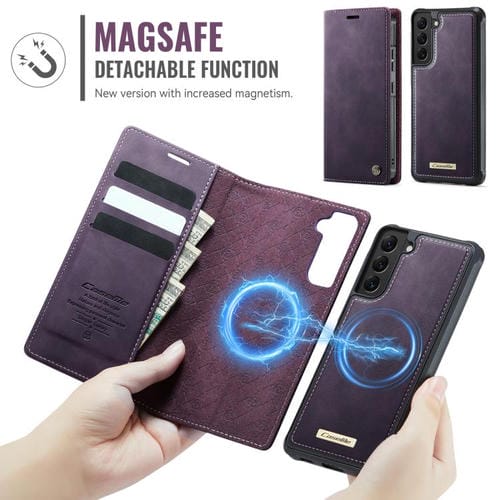Funda de cuero desmontable con bloqueo RFID magnético para Samsung Galaxy S22+ 5G CaseMe C49 (morado)