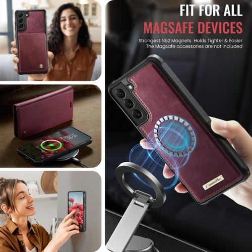 Funda de cuero desmontable con bloqueo RFID magnético para Samsung Galaxy S22 5G CaseMe C49 (roja)