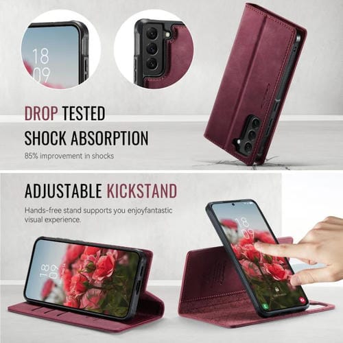 Funda de cuero desmontable con bloqueo RFID magnético para Samsung Galaxy S22 5G CaseMe C49 (roja)