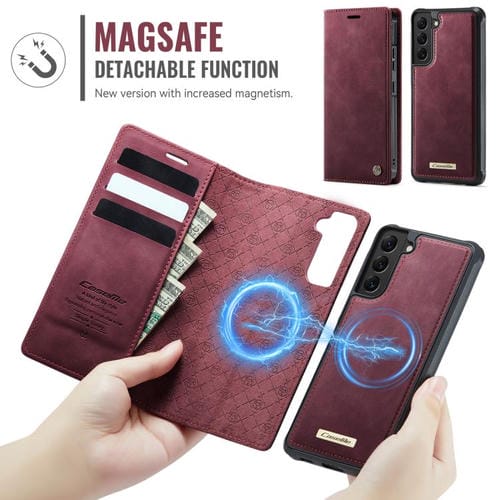 Funda de cuero desmontable con bloqueo RFID magnético para Samsung Galaxy S22 5G CaseMe C49 (roja)