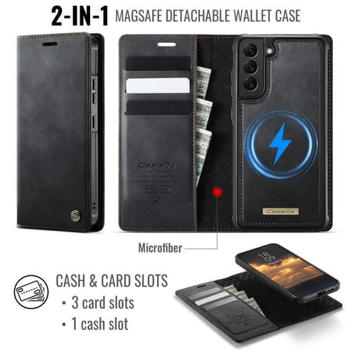 Funda de cuero desmontable con bloqueo RFID magnético para Samsung Galaxy S22 5G CaseMe C49 (negro)