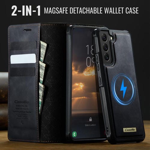 Funda de cuero desmontable con bloqueo RFID magnético para Samsung Galaxy S22 5G CaseMe C49 (negro)