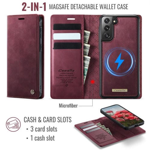 Funda de cuero desmontable CaseMe C49 con bloqueo RFID magnético para Samsung Galaxy S21 5G (roja)